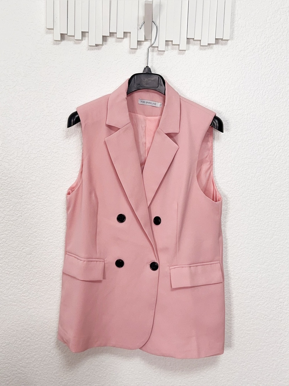 Miss Sparkling Pink Double Breasted Longline Blazer Vest